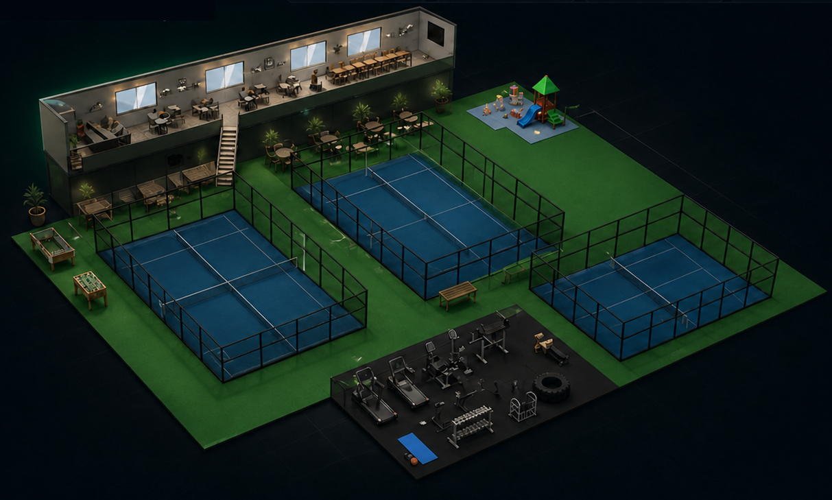 Plan 3D des terrains Indomitus Padel